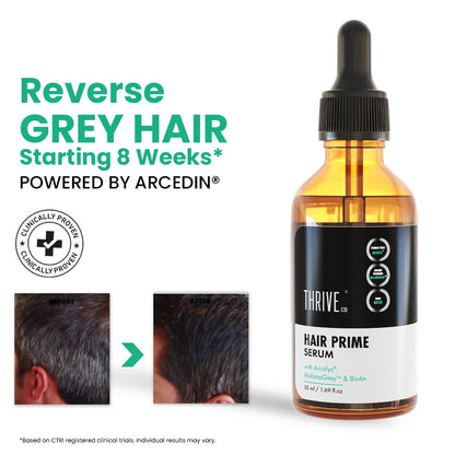 Anti-Grey Hair Prime Serum for Head & Beard | 100% Organic & Effective